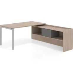 Mesa de despacho en L Kube fondo 80cm con ala+cajones WorkPlus estructura aluminio