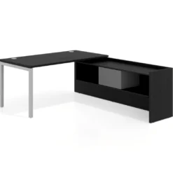 Mesa de despacho en L Kube fondo 80cm con ala+cajones WorkPlus estructura aluminio