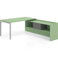 Mesa de despacho en L Kube fondo 80cm con ala+cajones WorkPlus estructura aluminio