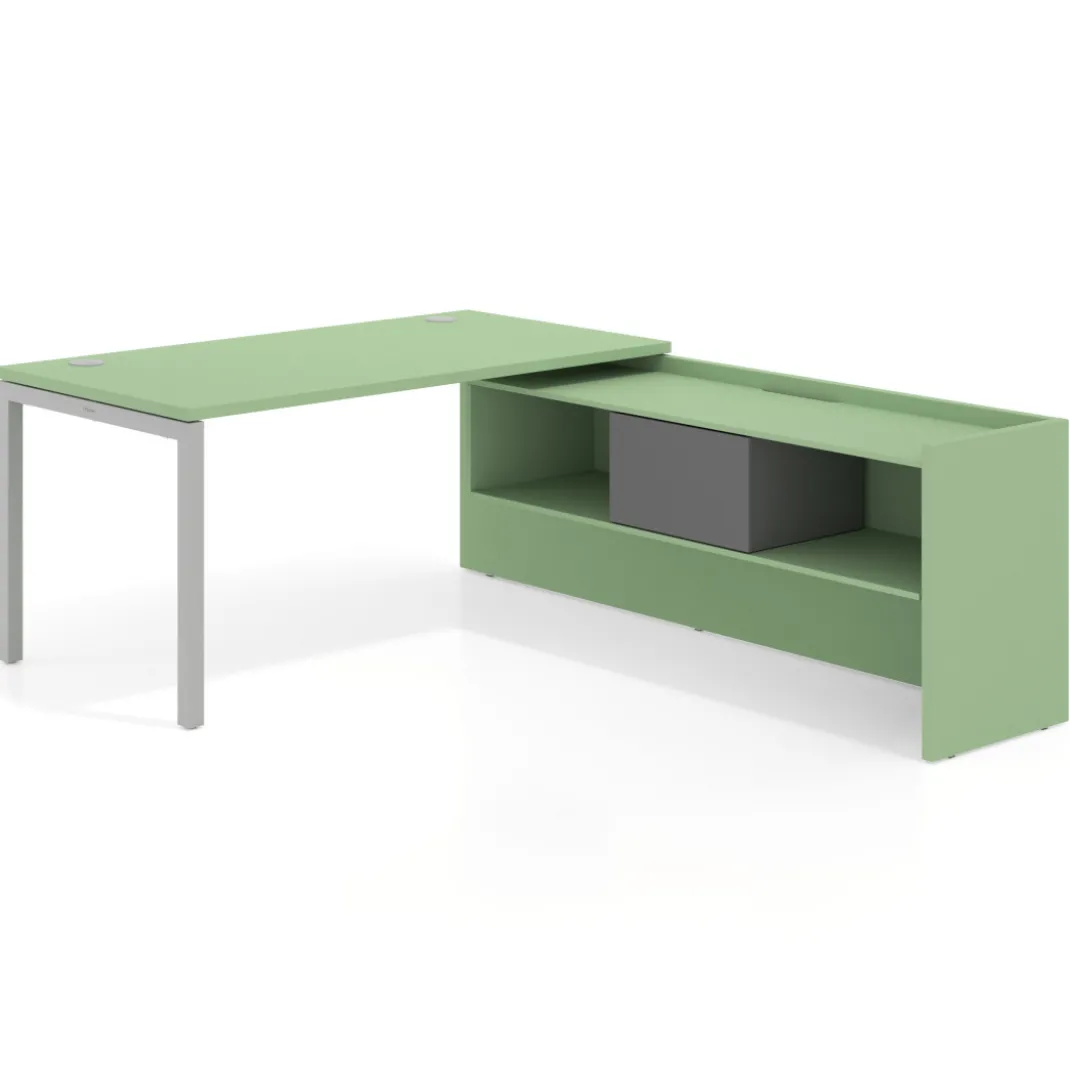 Mesa de despacho en L Kube fondo 80cm con ala+cajones WorkPlus estructura aluminio