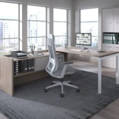 Mesa de despacho en L Kube fondo 80cm con ala+cajones WorkPlus estructura blanco