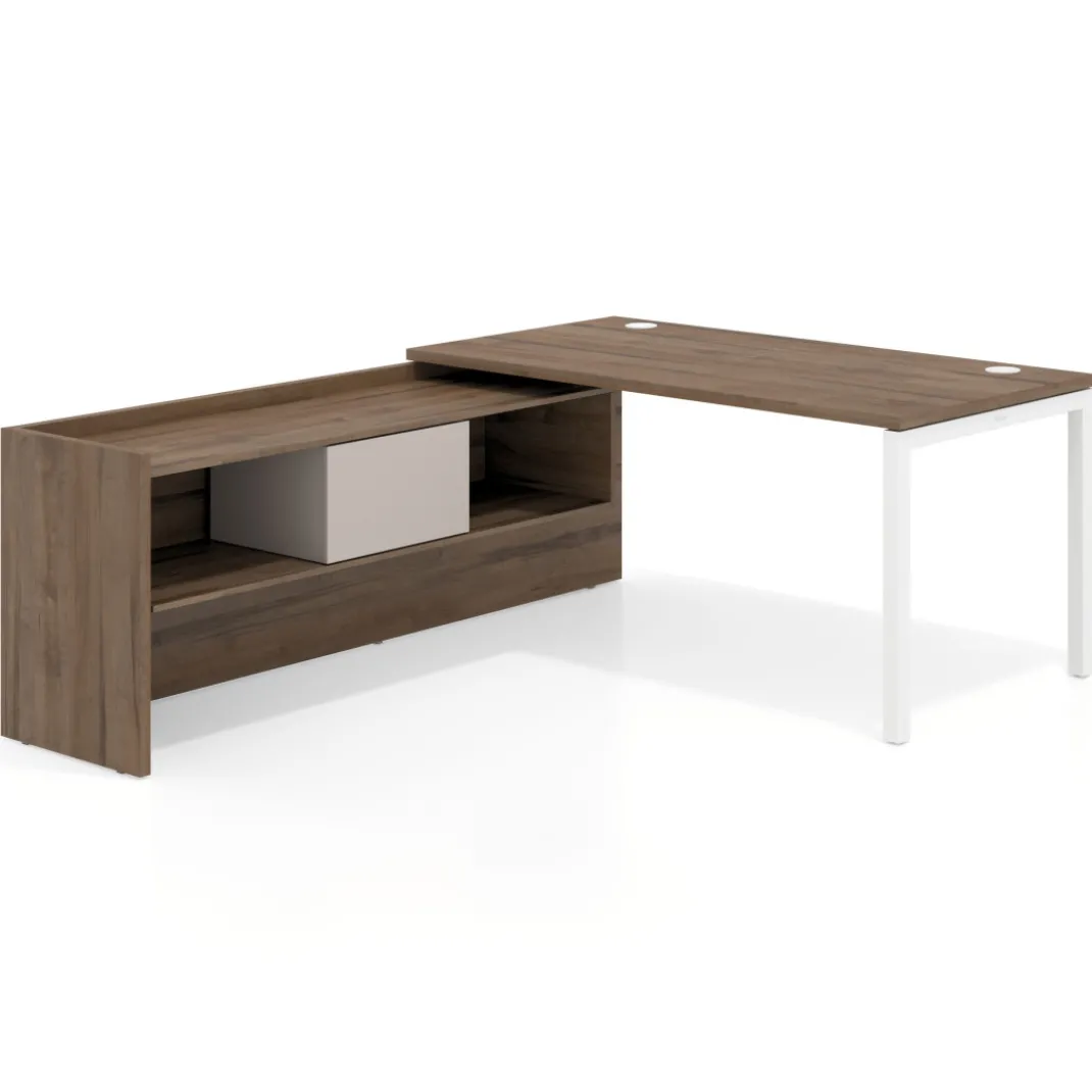 Mesa de despacho en L Kube fondo 80cm con ala+cajones WorkPlus estructura blanco