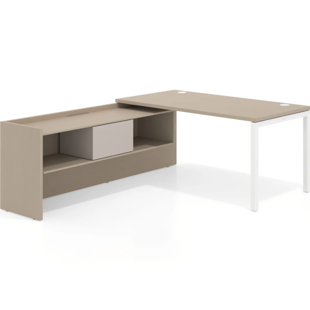 Mesa de despacho en L Kube fondo 80cm con ala+cajones WorkPlus estructura blanco