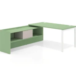 Mesa de despacho en L Kube fondo 80cm con ala+cajones WorkPlus estructura blanco