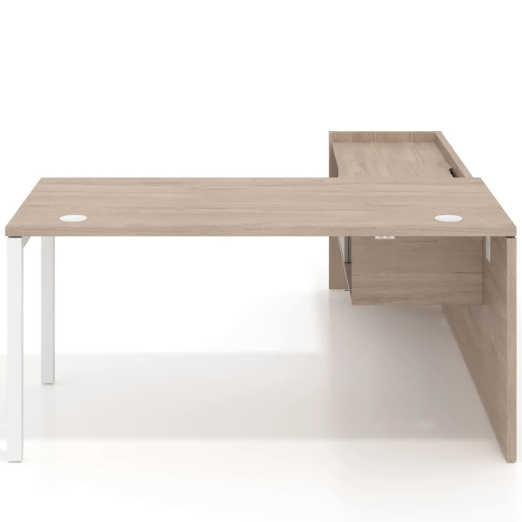 Mesa de despacho en L Kube fondo 80cm con ala+cajones WorkPlus estructura blanco