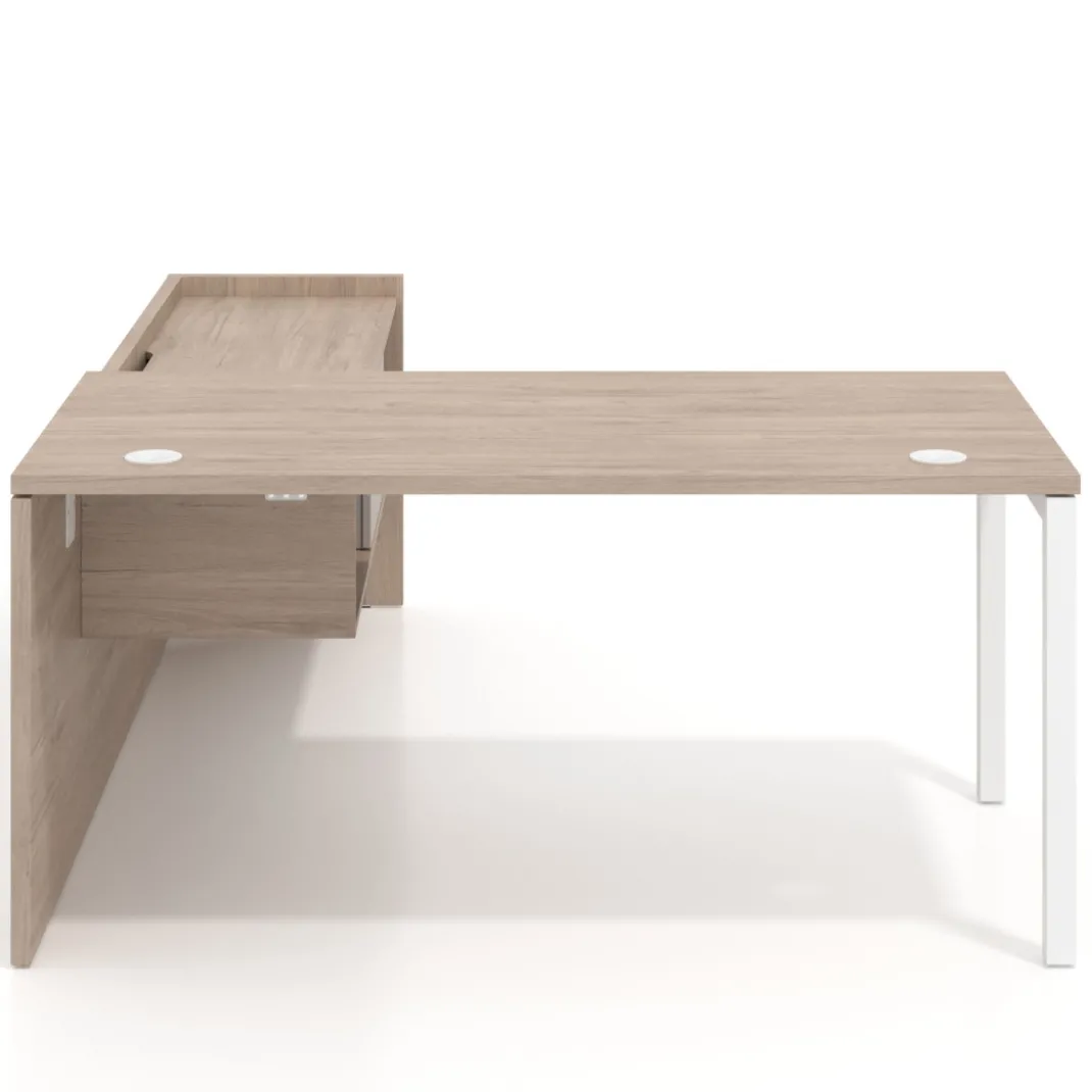 Mesa de despacho en L Kube fondo 80cm con ala+cajones WorkPlus estructura blanco