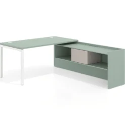 Mesa de despacho en L Kube fondo 80cm con ala+cajones WorkPlus estructura blanco