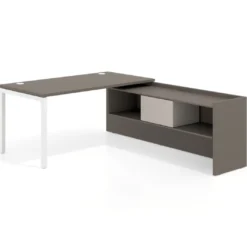 Mesa de despacho en L Kube fondo 80cm con ala+cajones WorkPlus estructura blanco