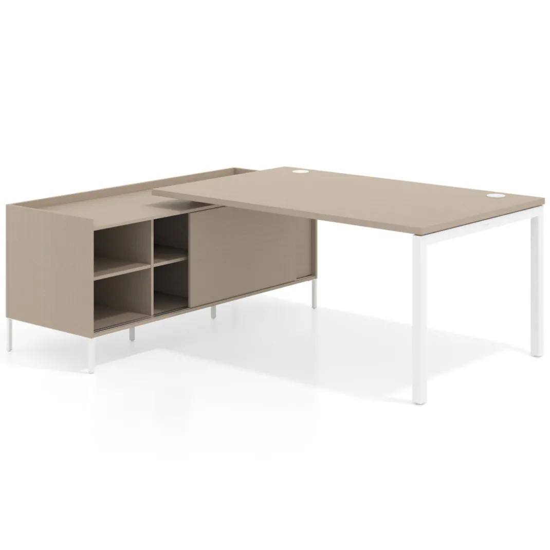 Mesa de dirección con pedestal estantes Kube fondo 100cm estructura blanca