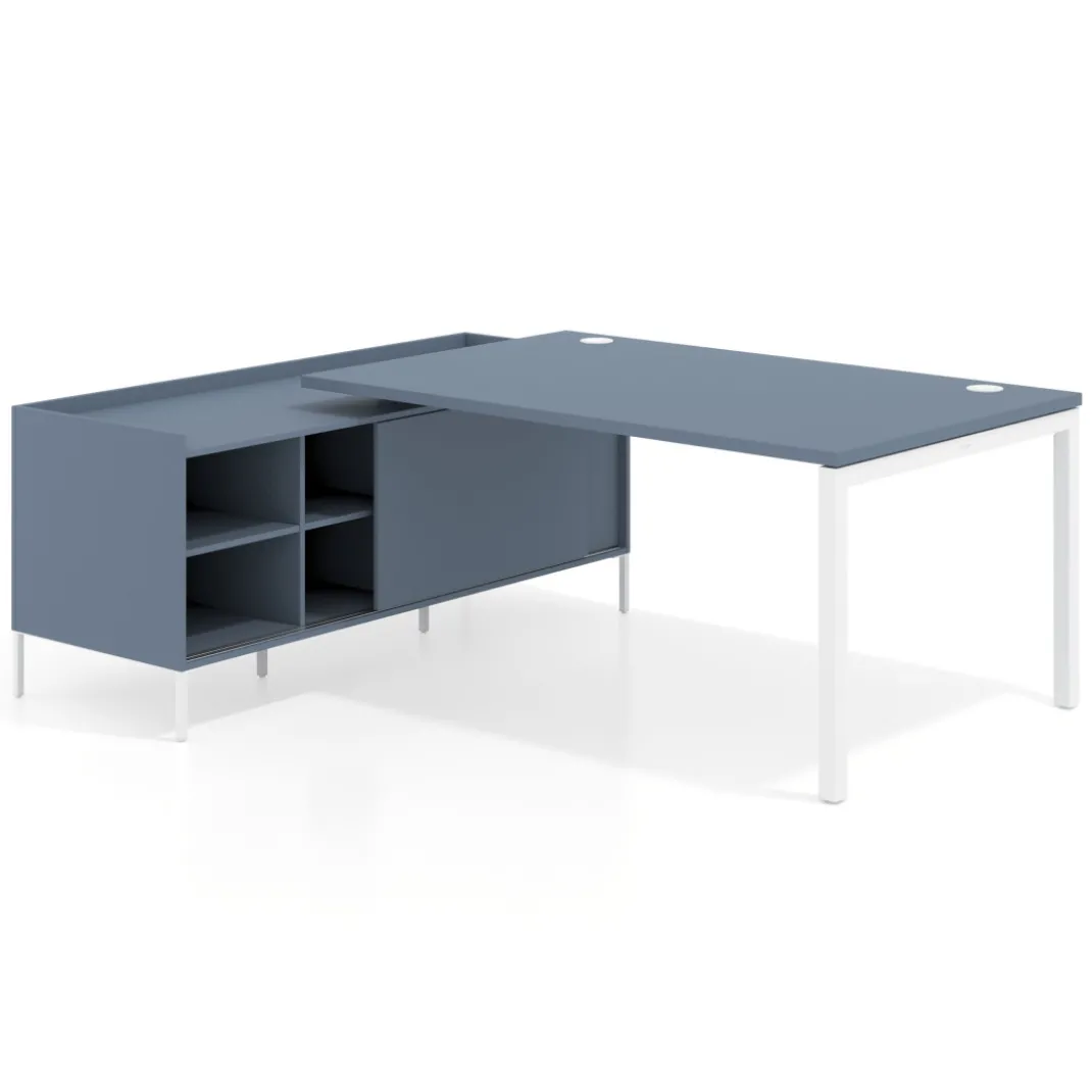 Mesa de dirección con pedestal estantes Kube fondo 100cm estructura blanca