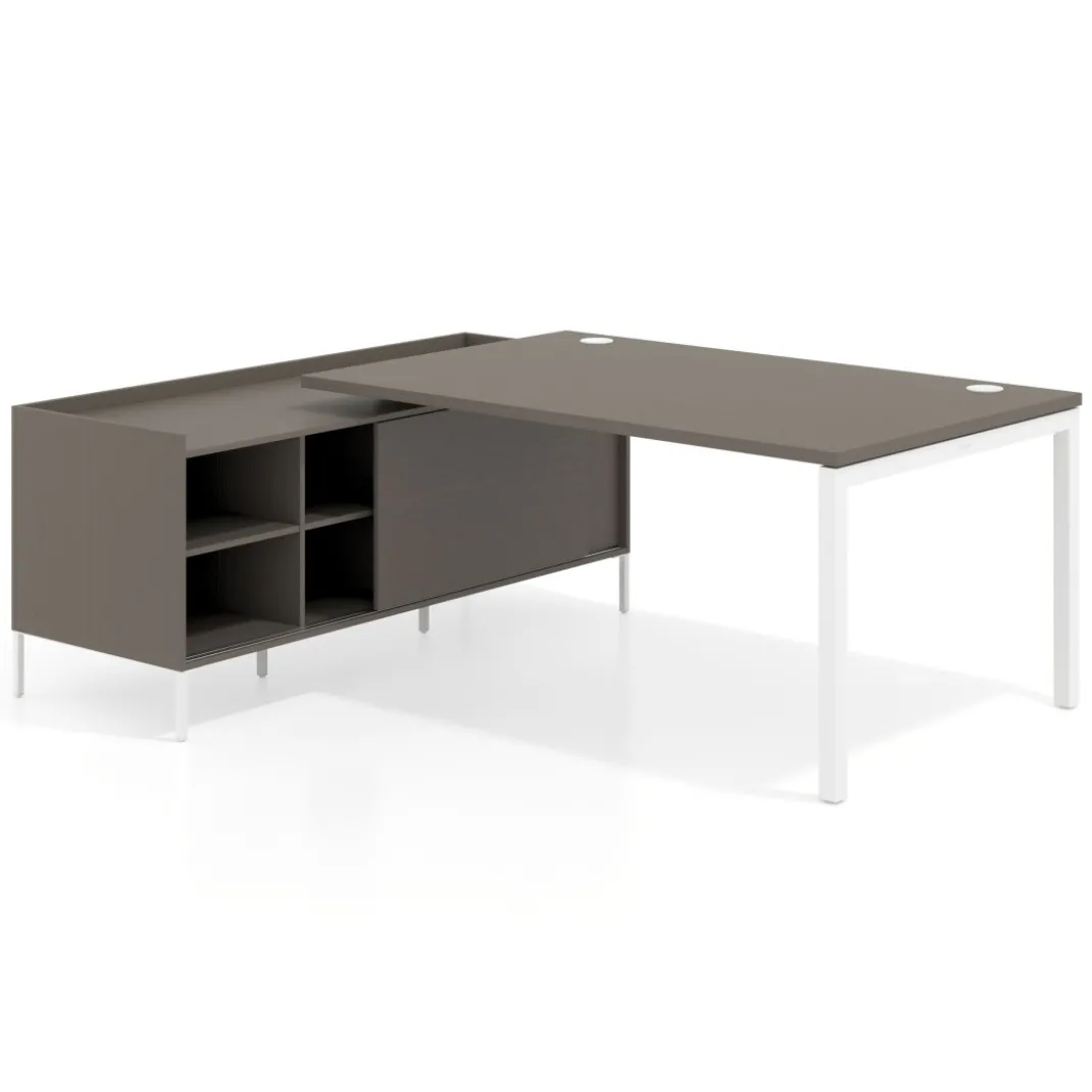 Mesa de dirección con pedestal estantes Kube fondo 100cm estructura blanca