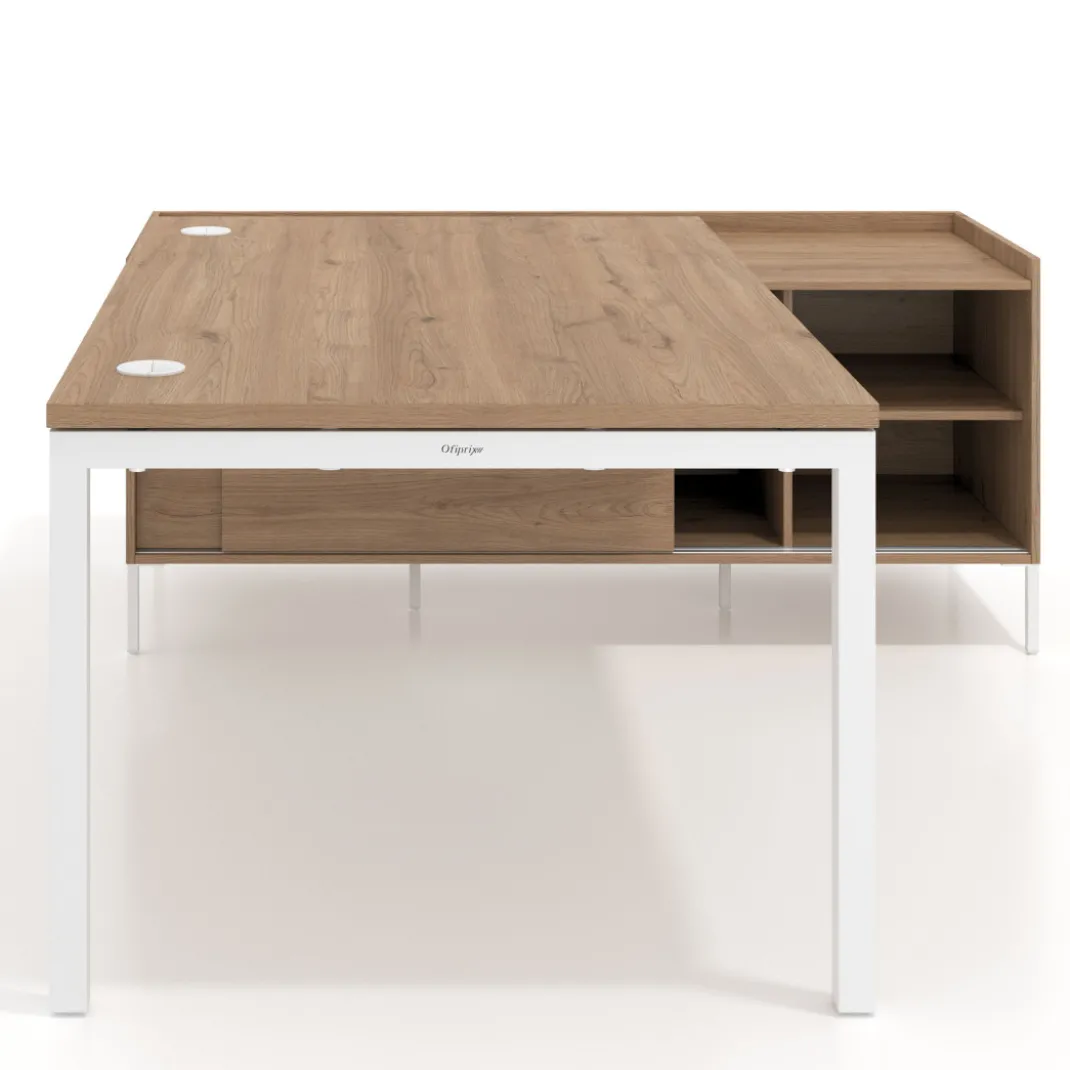 Mesa de dirección con pedestal estantes Kube fondo 100cm estructura blanca