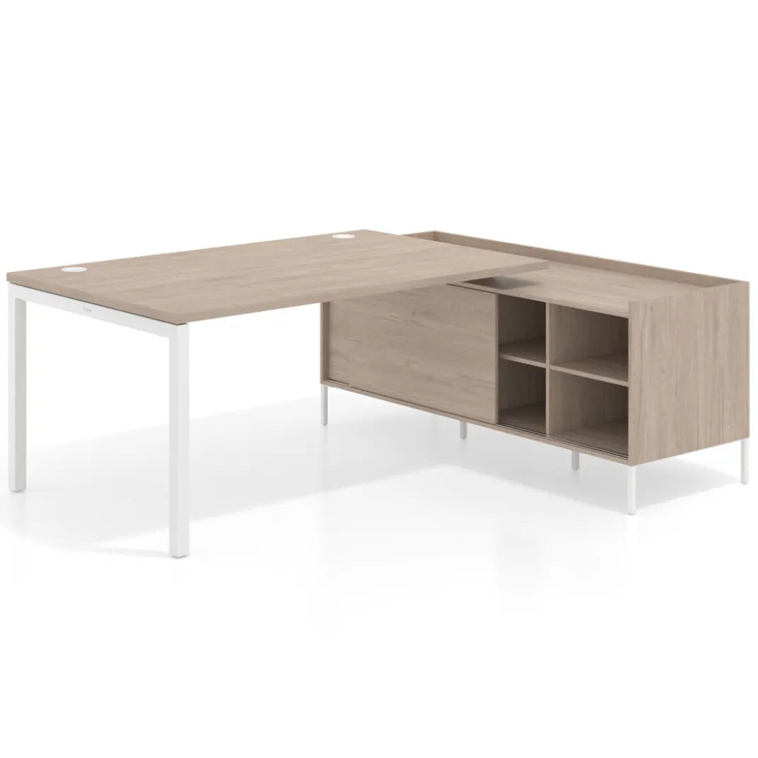 Mesa de dirección con pedestal estantes Kube fondo 100cm estructura blanca