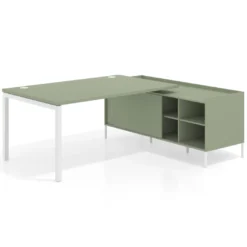 Mesa de dirección con pedestal estantes Kube fondo 100cm estructura blanca