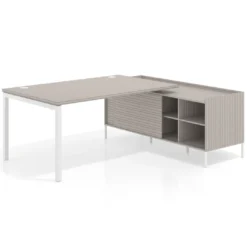 Mesa de dirección con pedestal estantes Kube fondo 100cm estructura blanca