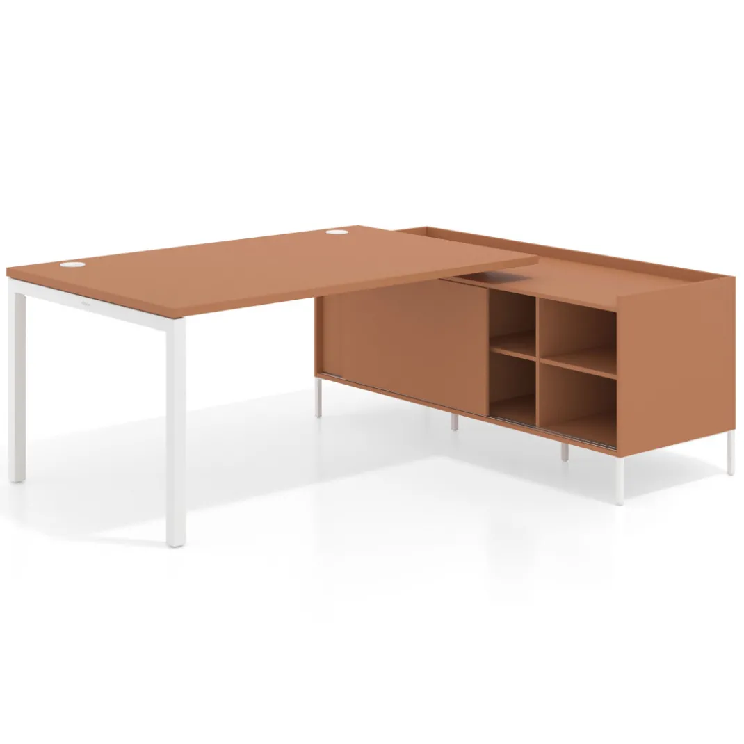 Mesa de dirección con pedestal estantes Kube fondo 100cm estructura blanca