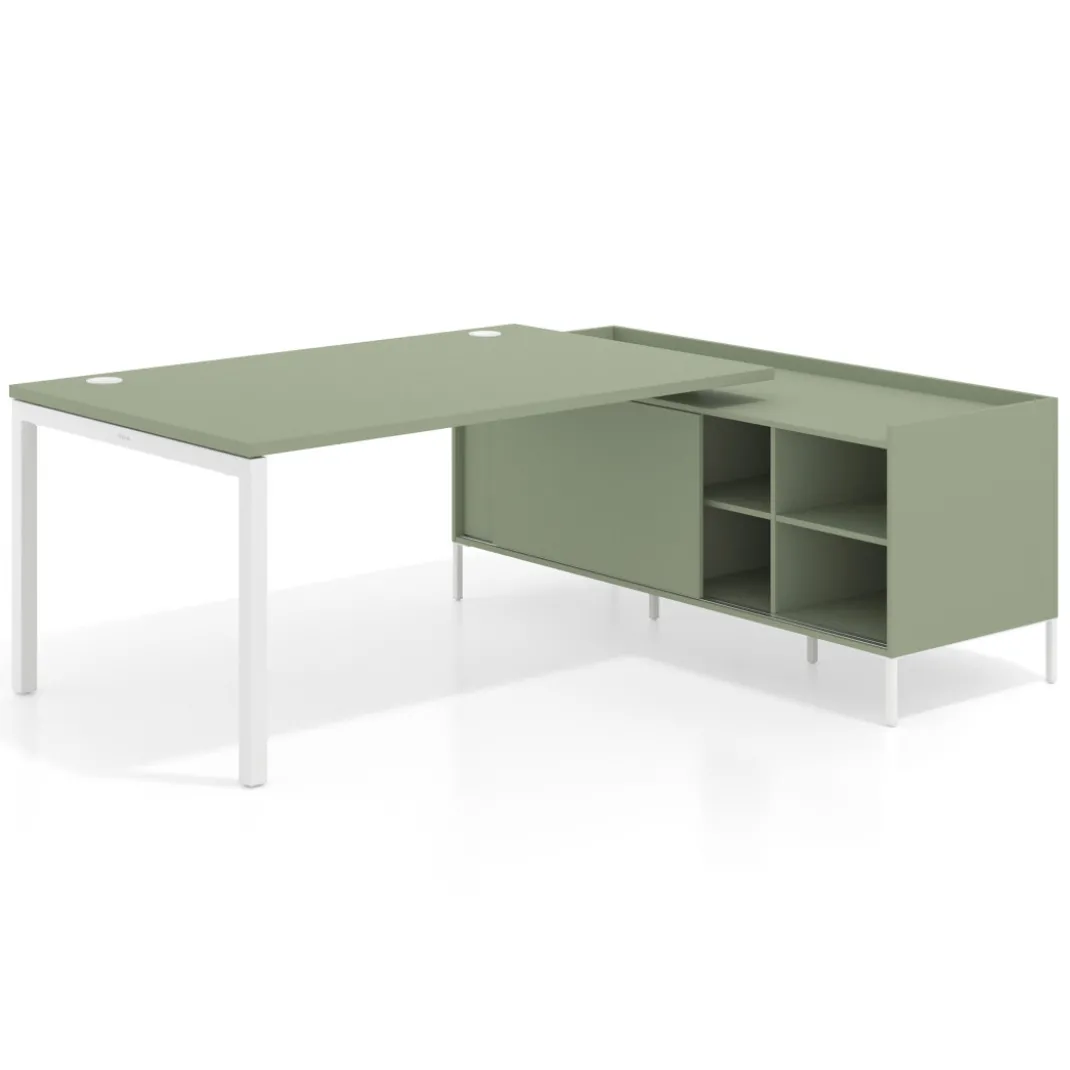 Mesa de dirección con pedestal estantes Kube fondo 100cm estructura blanca