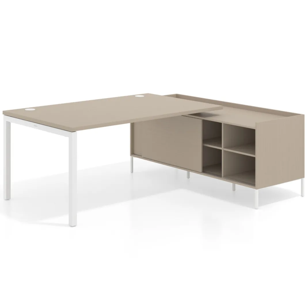 Mesa de dirección con pedestal estantes Kube fondo 100cm estructura blanca