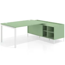 Mesa de dirección con pedestal estantes Kube fondo 100cm estructura blanca