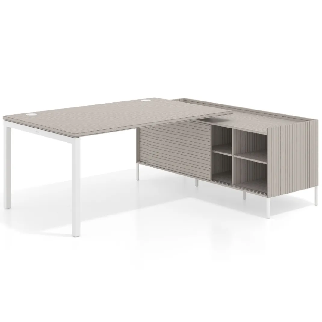 Mesa de dirección con pedestal estantes Kube fondo 100cm estructura blanca