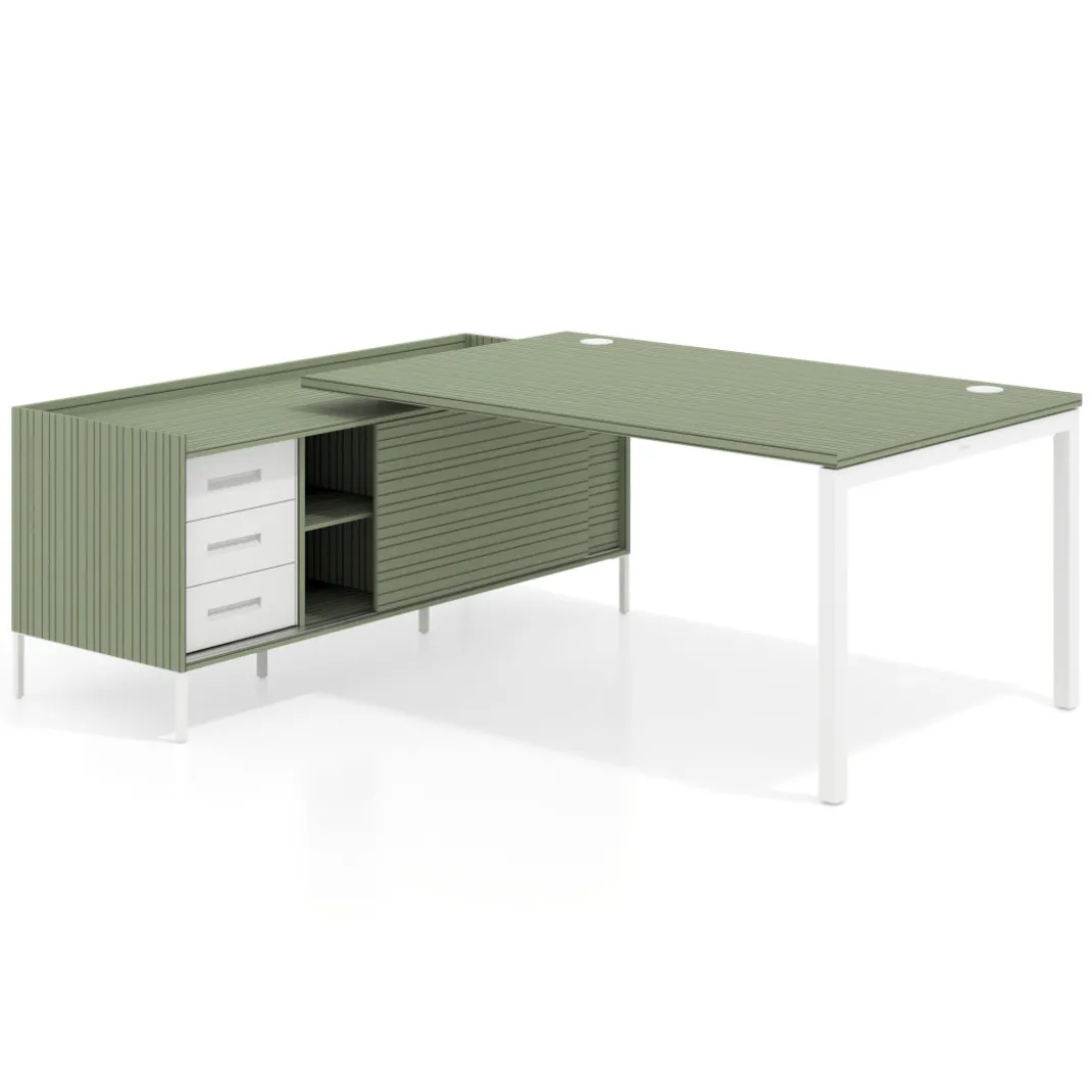 Mesa de dirección con pedestal cajonera Kube fondo 100cm estructura blanca