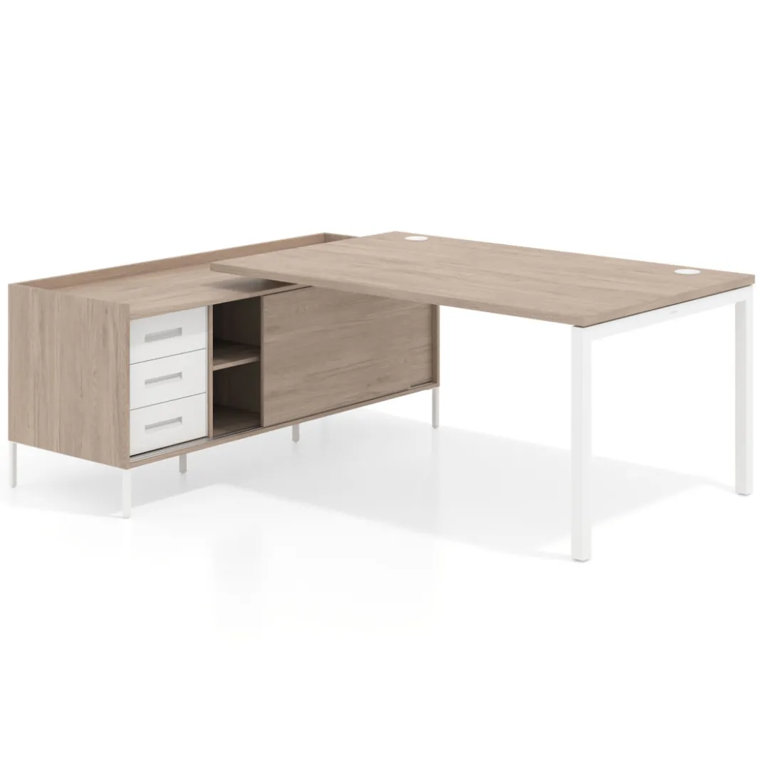 Mesa de dirección con pedestal cajonera Kube fondo 100cm estructura blanca