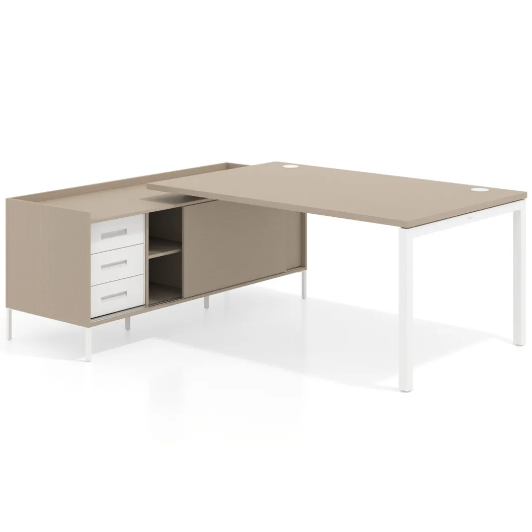 Mesa de dirección con pedestal cajonera Kube fondo 100cm estructura blanca