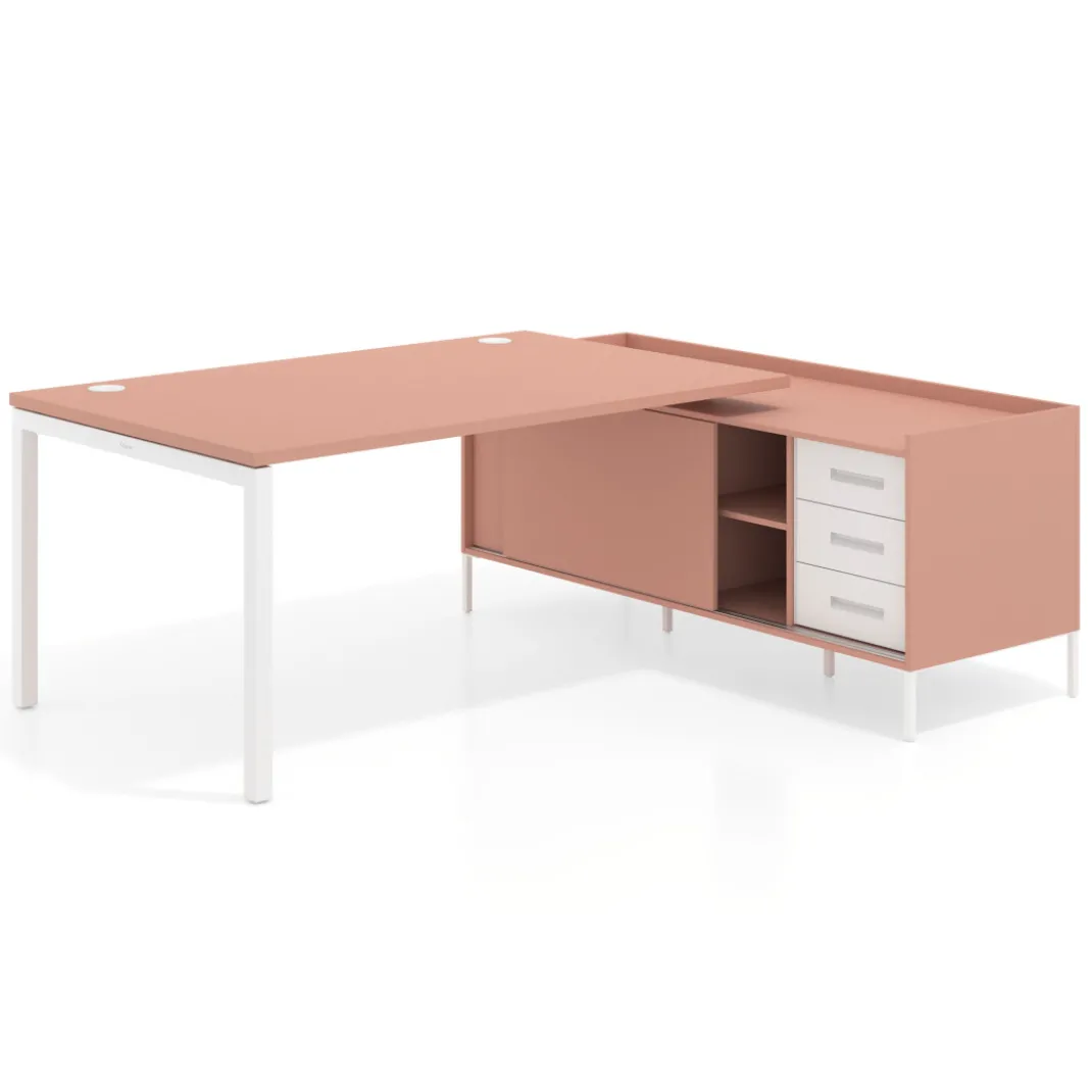 Mesa de dirección con pedestal cajonera Kube fondo 100cm estructura blanca