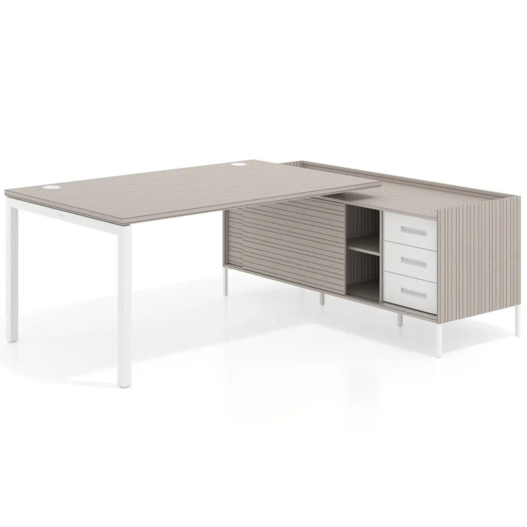 Mesa de dirección con pedestal cajonera Kube fondo 100cm estructura blanca