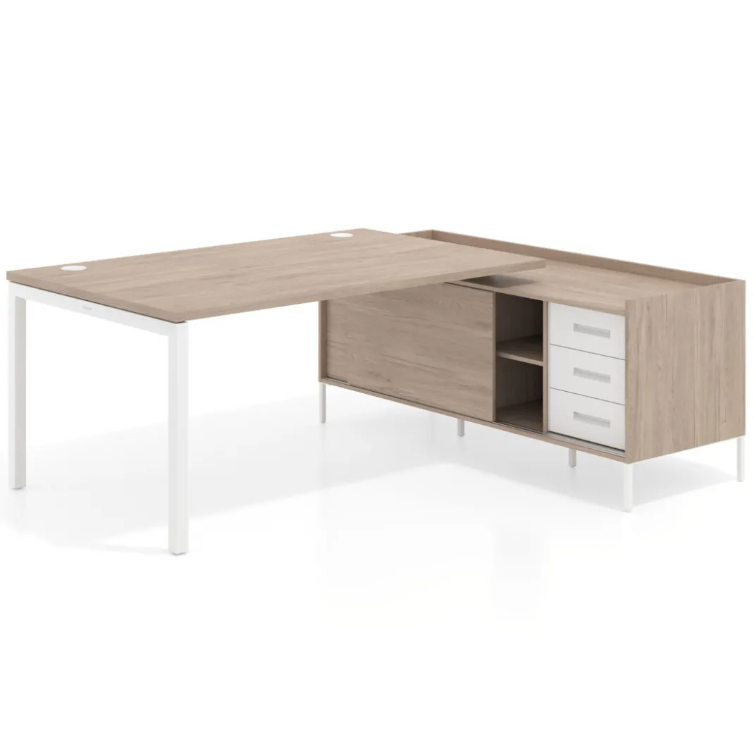 Mesa de dirección con pedestal cajonera Kube fondo 100cm estructura blanca