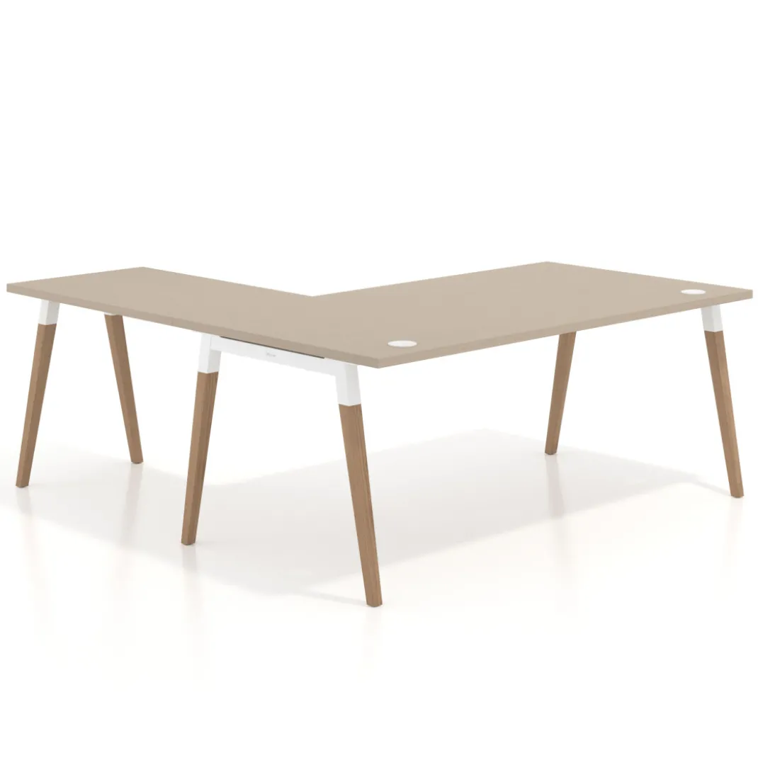 Mesa de dirección en L Arki fondo 100cm, patas de madera