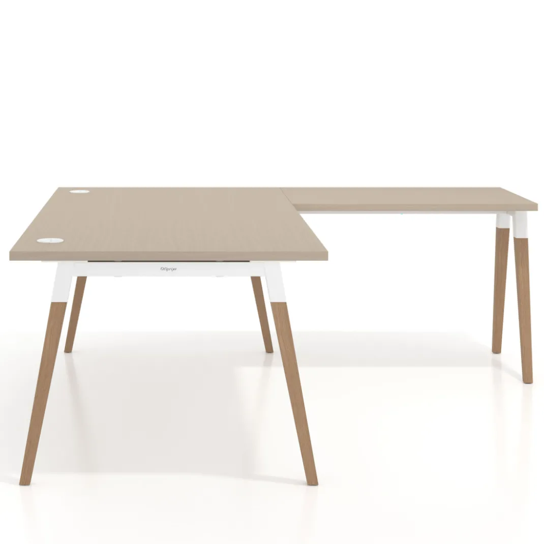 Mesa de dirección en L Arki fondo 100cm, patas de madera