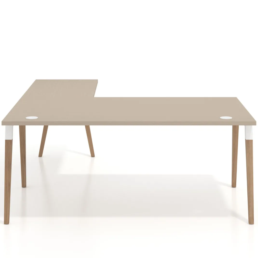 Mesa de dirección en L Arki fondo 100cm, patas de madera