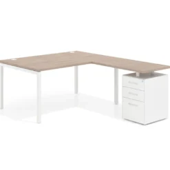 Mesa de dirección en L con cajones Kube, fondo 100, frontales metal, estructura blanca