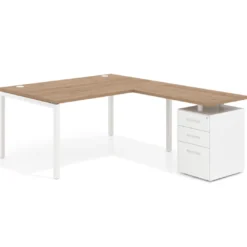 Mesa de dirección en L con cajones Kube, fondo 100, frontales metal, estructura blanca