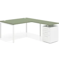Mesa de dirección en L con cajones Kube, fondo 100, frontales metal, estructura blanca