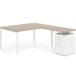 Mesa de dirección en L con cajones Kube, fondo 100, frontales metal, estructura blanca
