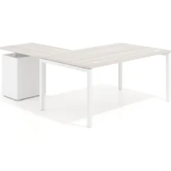 Mesa de dirección en L con cajones Kube, fondo 100, frontales metal, estructura blanca