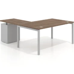 Mesa de dirección en L con cajones Kube, fondo 100, frontales melamina, estructura aluminio