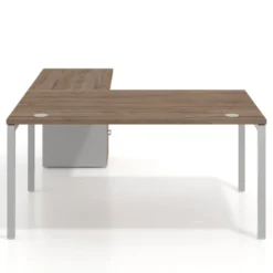 Mesa de dirección en L con cajones Kube, fondo 100, frontales melamina, estructura aluminio