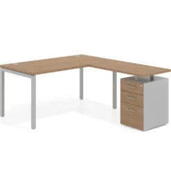 Mesa de dirección en L con cajones Kube, fondo 100, frontales melamina, estructura aluminio