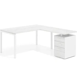Mesa de dirección en L con cajones Kube, fondo 100, frontales melamina, estructura blanca