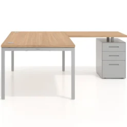 Mesa de dirección en L con cajones Kube, fondo 100, frontales metal, estructura aluminio