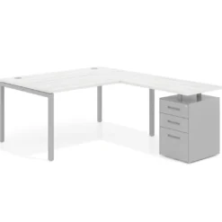 Mesa de dirección en L con cajones Kube, fondo 100, frontales metal, estructura aluminio