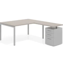 Mesa de dirección en L con cajones Kube, fondo 100, frontales metal, estructura aluminio
