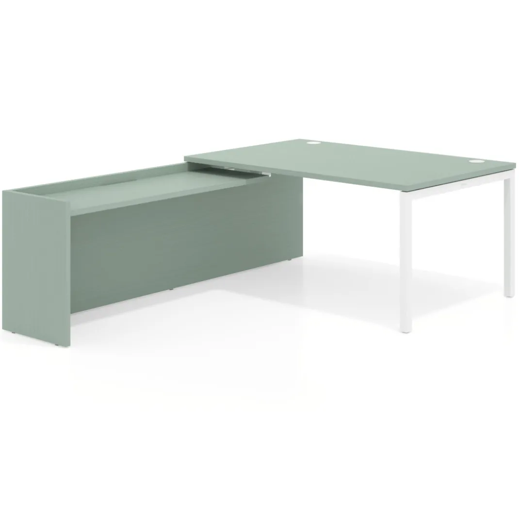 Mesa de dirección en L Kube fondo 100cm con ala WorkPlus estructura blanco