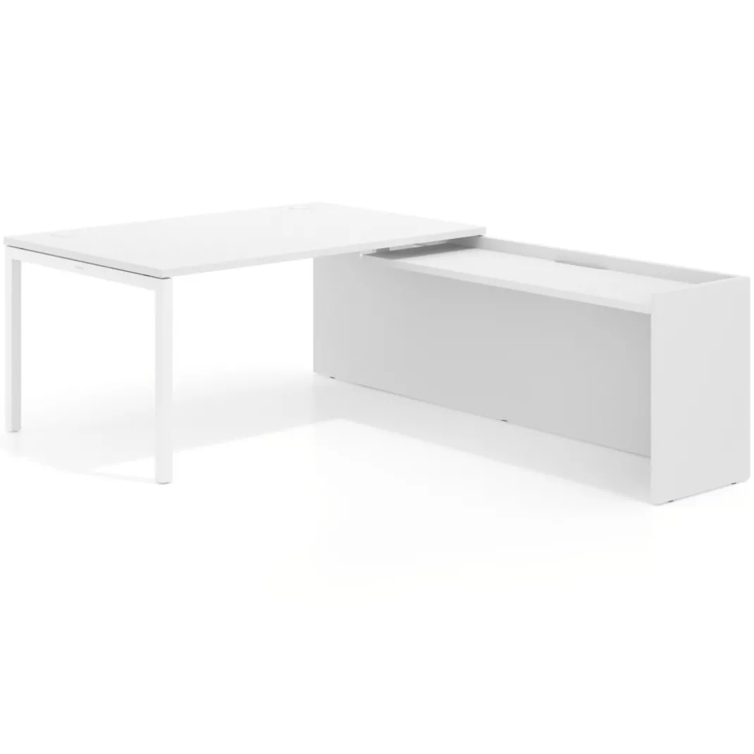 Mesa de dirección en L Kube fondo 100cm con ala WorkPlus estructura blanco