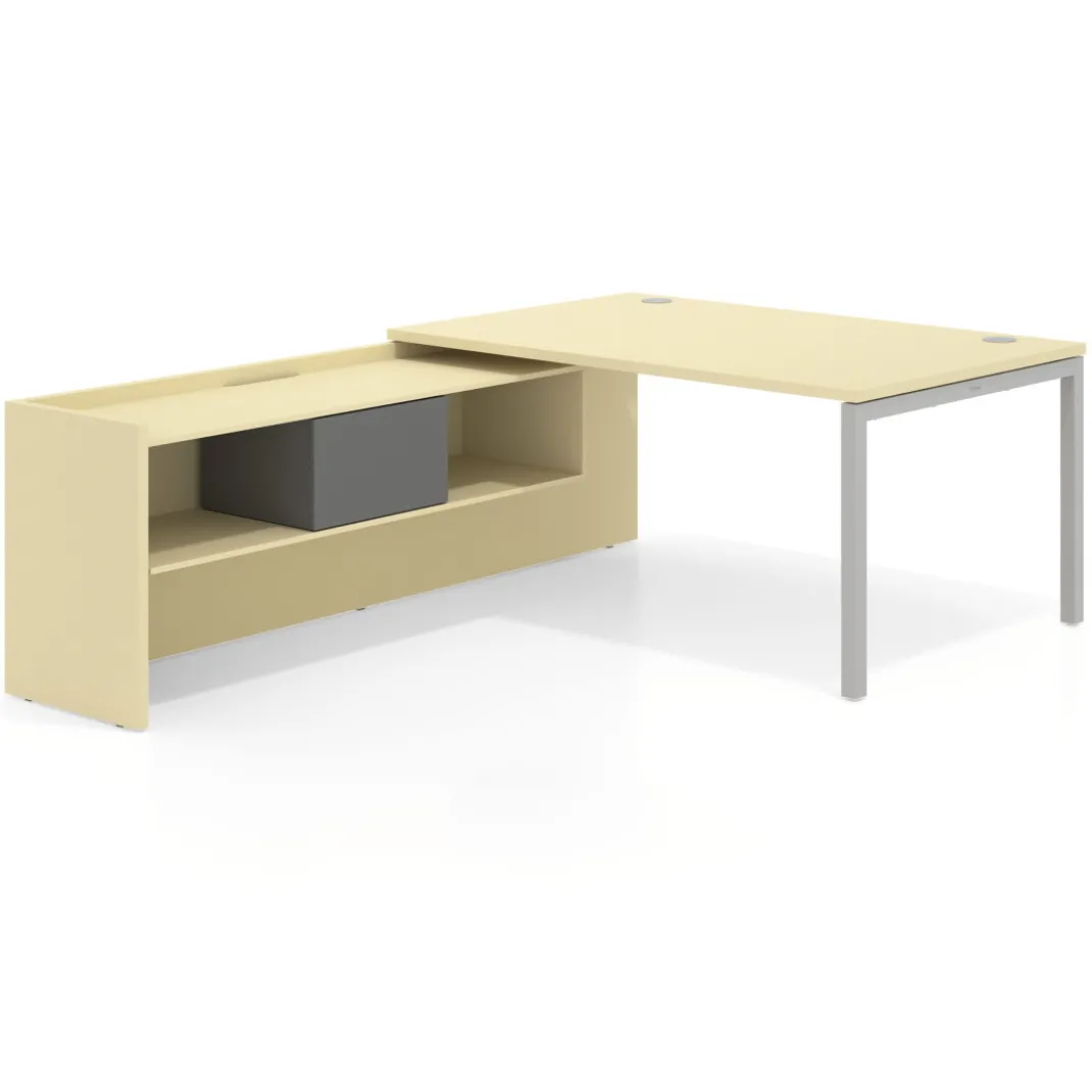 Mesa de dirección en L Kube fondo 100cm con ala+cajones WorkPlus estructura aluminio