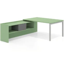 Mesa de dirección en L Kube fondo 100cm con ala+cajones WorkPlus estructura aluminio