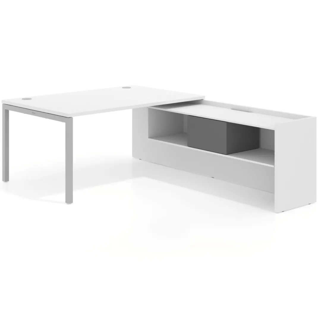 Mesa de dirección en L Kube fondo 100cm con ala+cajones WorkPlus estructura aluminio